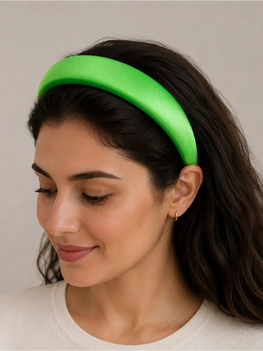 Padded Satin Headband in Neon Green